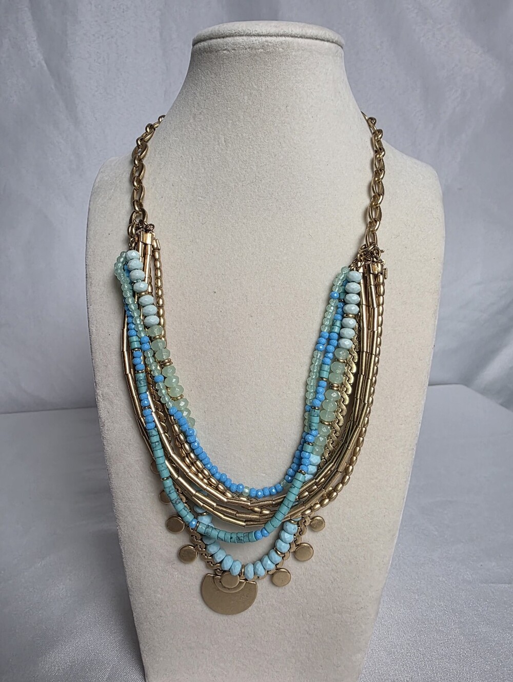 Stella & Dot Isa Gold Tone Faux Turquouse Multi Layered Necklace